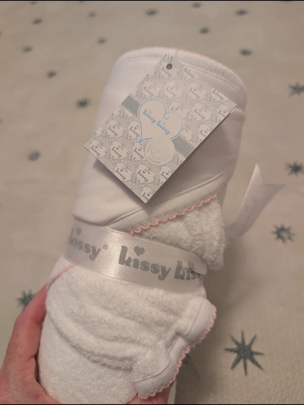 Kissy Kissy Hooded Towel With Mitt with Pink Bunny Embroidery
